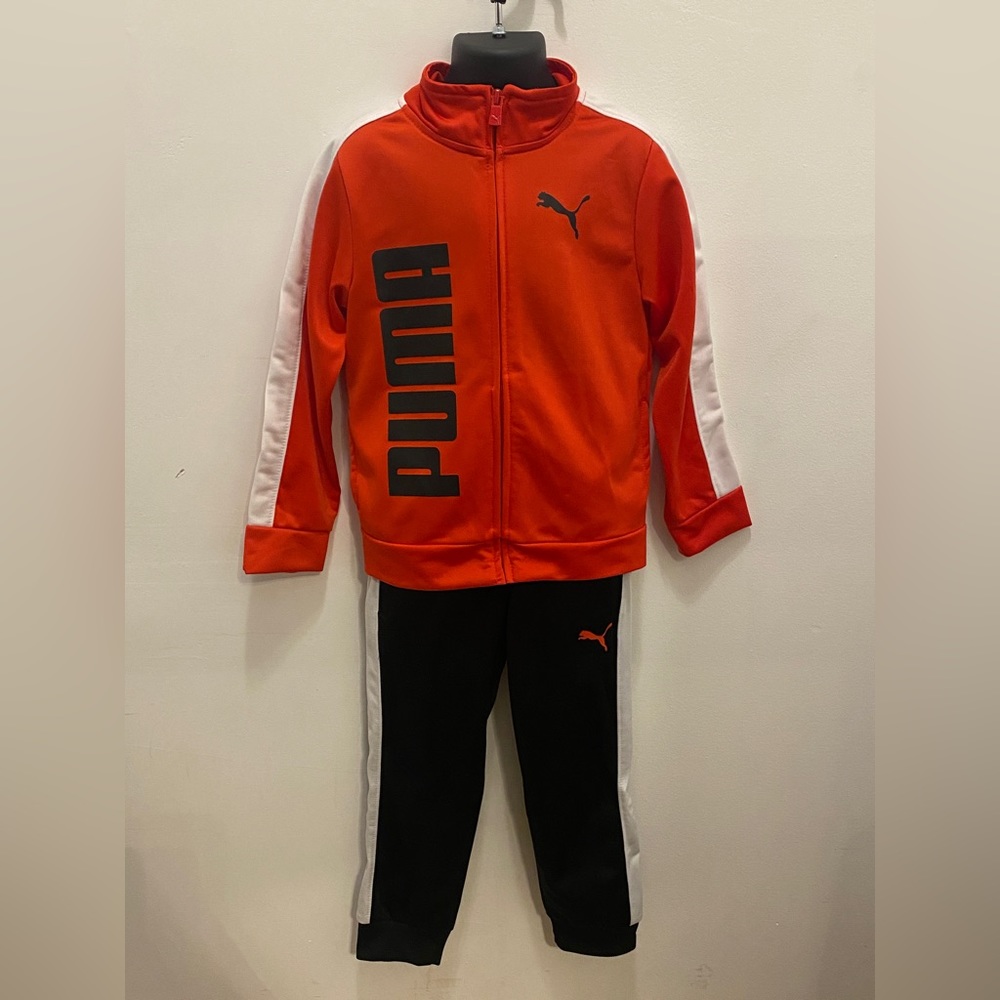 PUMA NWT SIZE 5 BOYS CHILD 2-PC SET ZIP-FRONT TRACK JACKET AND PANTS RED/BLACK